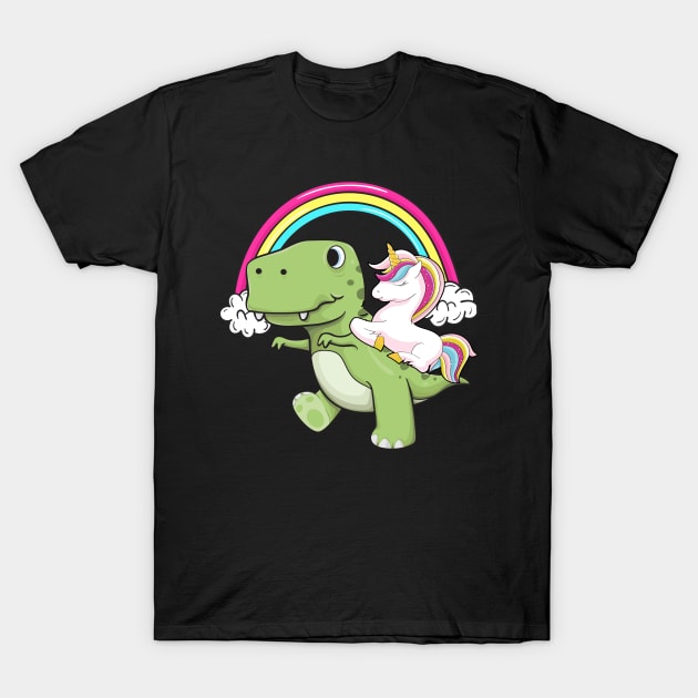 Unicorn Riding on T-Rex Dinosaur | Boy Girl Men and Women T-Shirt by MerchMadness